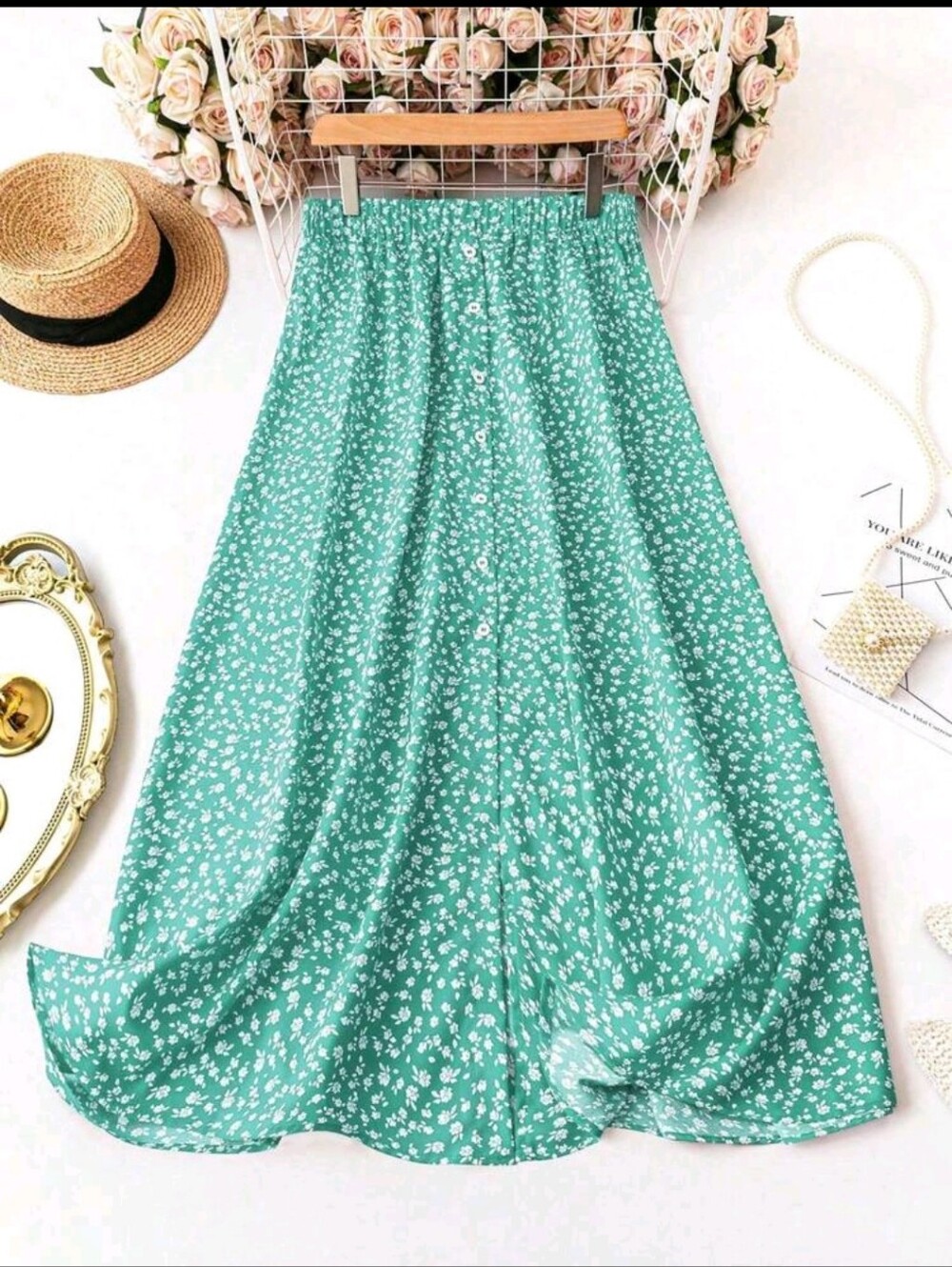 BRAND NEW ** Turqouise Floral Button-Front Maxi Skirt
